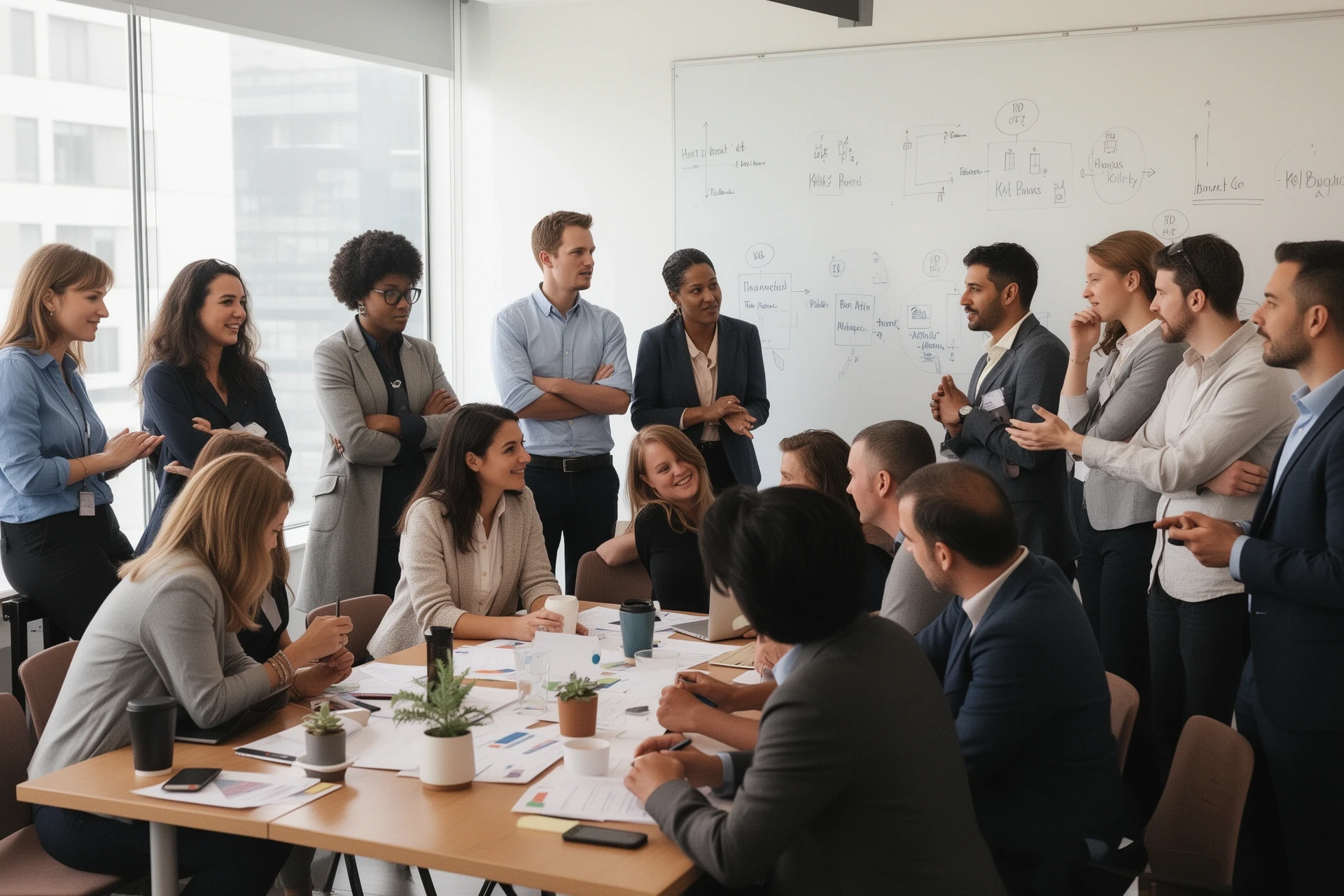 Gruppe engagierter Teilnehmer bei einem interaktiven Workshop in Hamburg